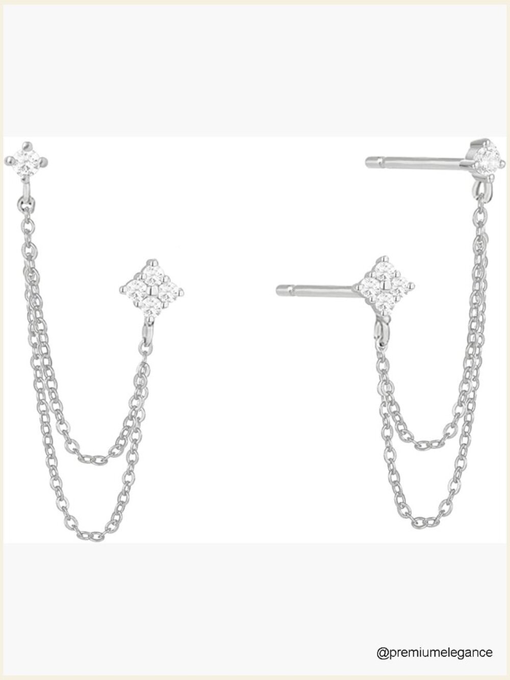 Gold Plated Sterling Silver Flower Stud Earrings Chain Tassel Dangle Double